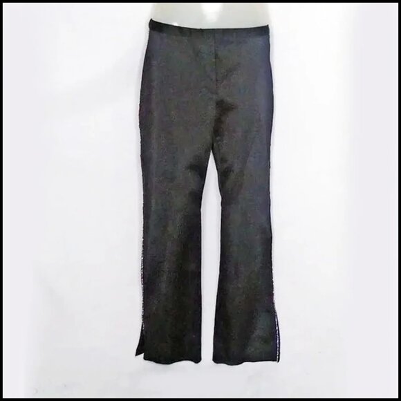 Black Satin Stretch Pants with Rhinestones, Boot Cut Bougie Evening Glam 90s - Picture 2 of 16